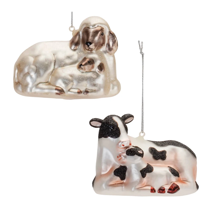 Farm Animals Frosted Glass Ornament Set