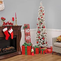 7ft. Pre-Lit Flocked Pencil Methow Artificial Christmas Tree, Clear LED Lights