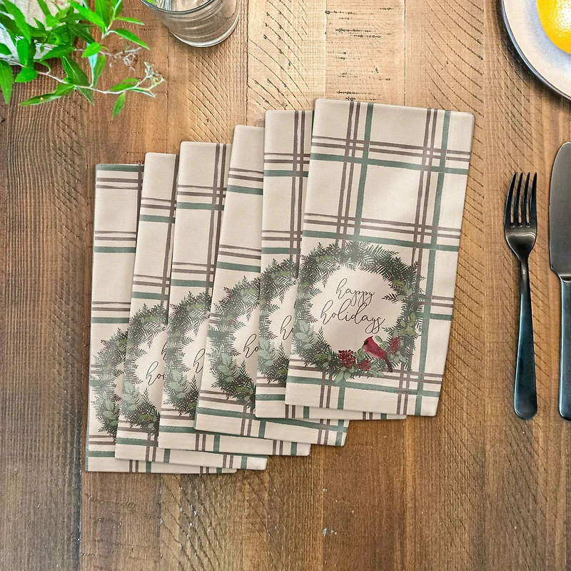 Happy Holidays Plaid Cotton Twill Napkin