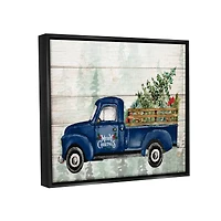 Stupell Industries Merry Christmas Blue Holiday Truck Framed Floater Canvas Wall Art