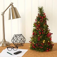 2ft. Pre-Lit Mixed Berry & Pine Cone Artificial Christmas Tree with Clear LED Lights