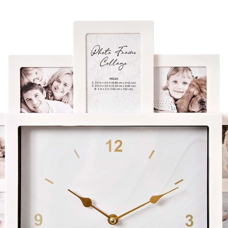 American Art Decor Picture Frame Collage Clock 12 Photo Display Slots White, 20" x 20"