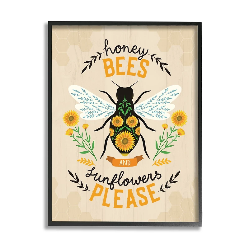 Stupell Industries Honey Bees Sunflowers Please Spring Garden Floral Phrase in Frame Wall Art