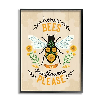 Stupell Industries Honey Bees Sunflowers Please Spring Garden Floral Phrase in Frame Wall Art