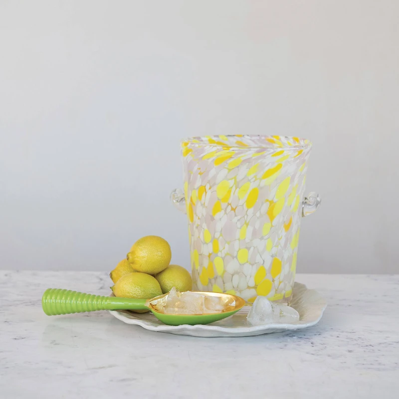 Hello Honey Enameled Aluminum Scoop with Ribbed Handle, Gold Finish and Green