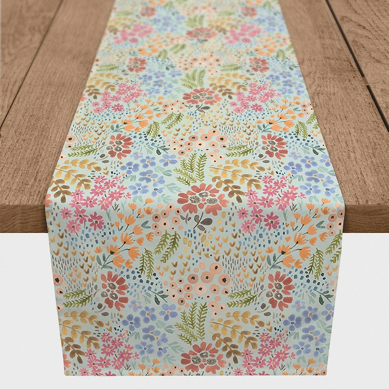 72" Wild Flower Floral Cotton Twill Table Runner