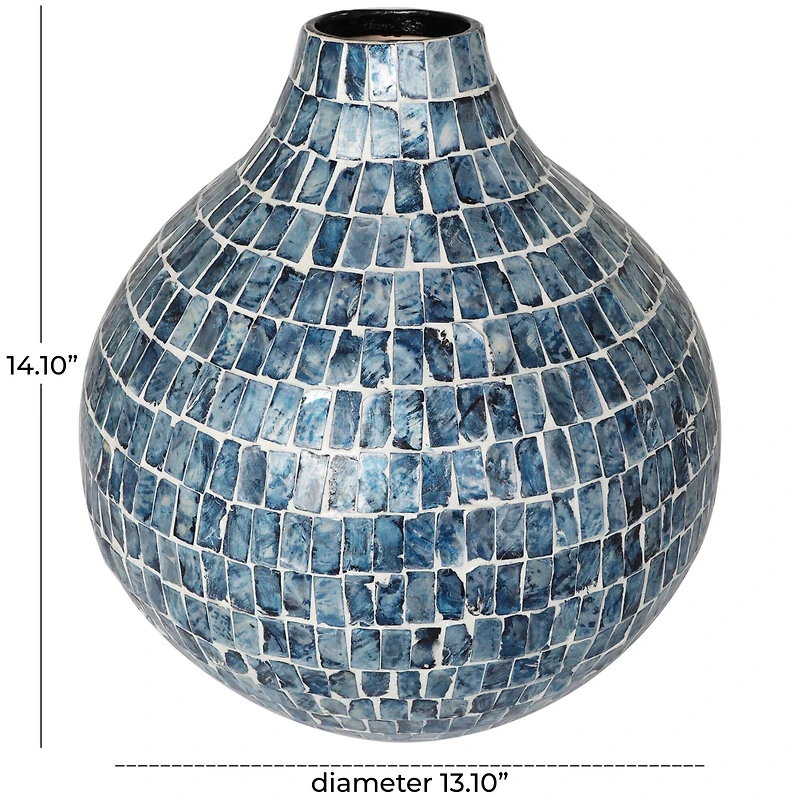 14" Blue Mother of Pearl Handmade Mosaic Inspired Vase