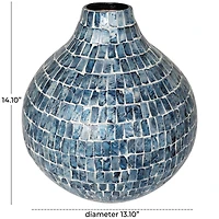 14" Blue Mother of Pearl Handmade Mosaic Inspired Vase