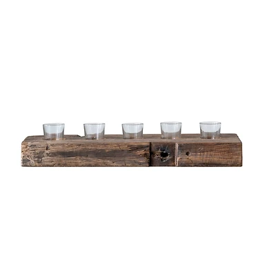 Hello Honey® 23'' Reclaimed Wood Holder with 5 Clear Glass Votives