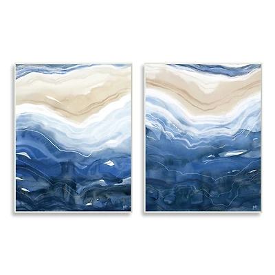 Stupell Industries Abstract Ocean Geode Landscape Busy Blue Beige Lines Wall Plaque