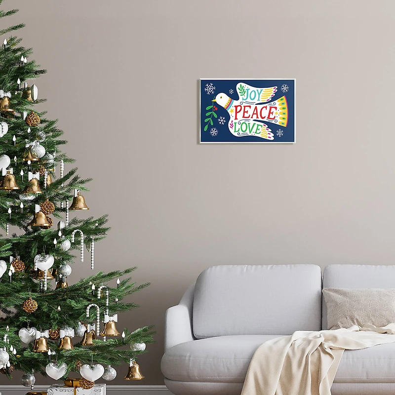 Stupell Industries Joy Peace Love Dove Holly Sprig Wall Plaque Art
