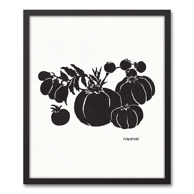 Block Print Tomatoes 20" x 24" Black Framed Canvas