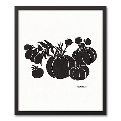 Block Print Tomatoes 20" x 24" Black Framed Canvas