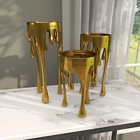 CosmoLiving by Cosmopolitan Gold Aluminum Pillar Candle Holder with Dripping Melting Designed Legs Set