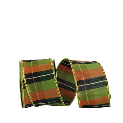 JAM Paper 2.5" x 10yd. Dupioni Wired Edge Grand Tonal Plaid Ribbon