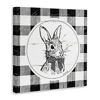 Stupell Industries Detailed Easter Bunny Drawing Spring Plaid Border Canvas Wall Art