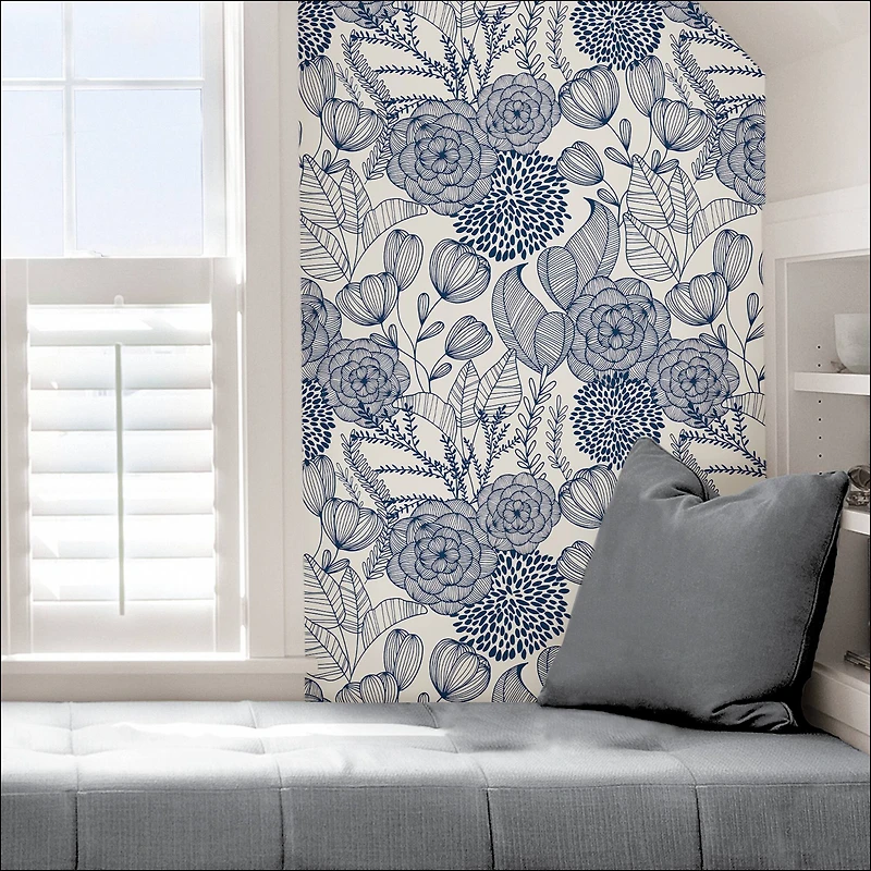 NuWallpaper Navy Secret Garden Peel & Stick Wallpaper