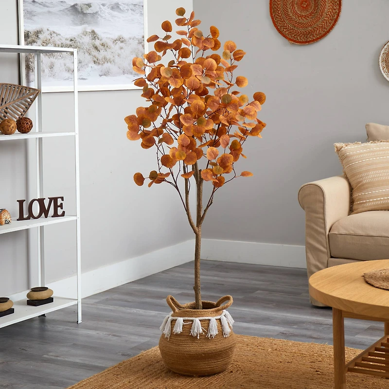 5ft. Artificial Autumn Eucalyptus Tree with Basket