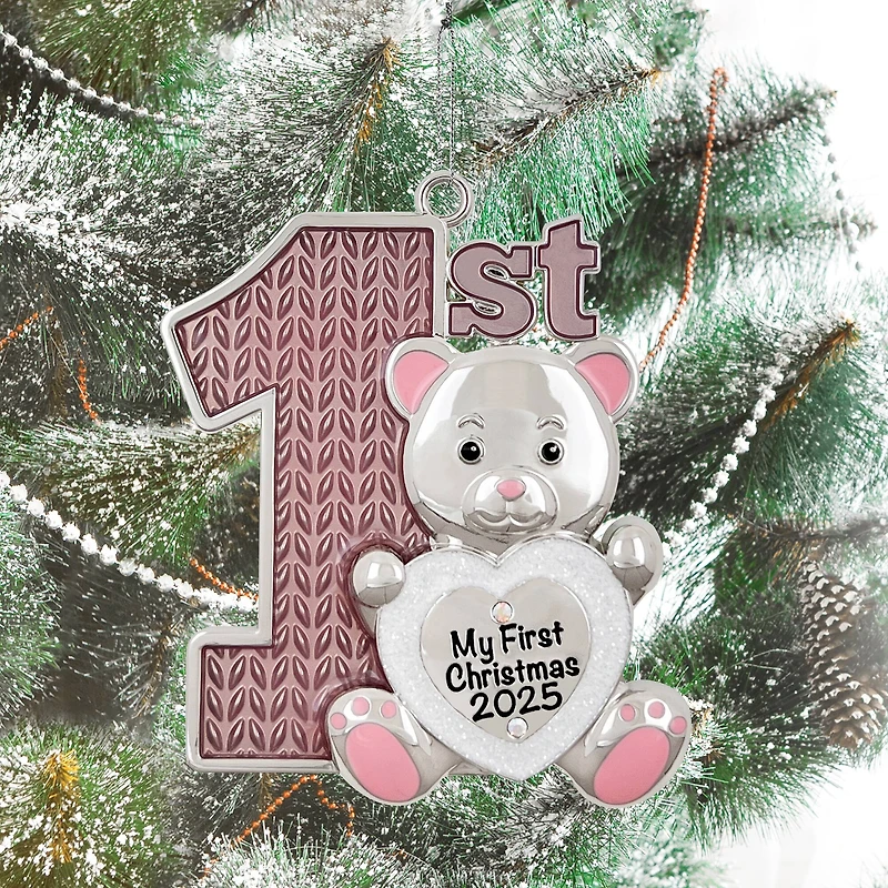 3" Pink 1st Christmas Teddy Bear Metal Ornament by Ashland®