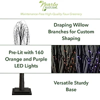 6ft. Orange & Purple LED Pre-Lit Halloween Black Willow Artificial Fall Tree