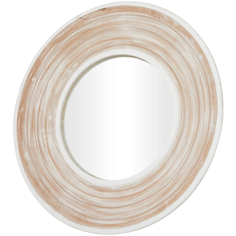 35" Cream Wooden Framed Wall Mirror with White Wash Effect