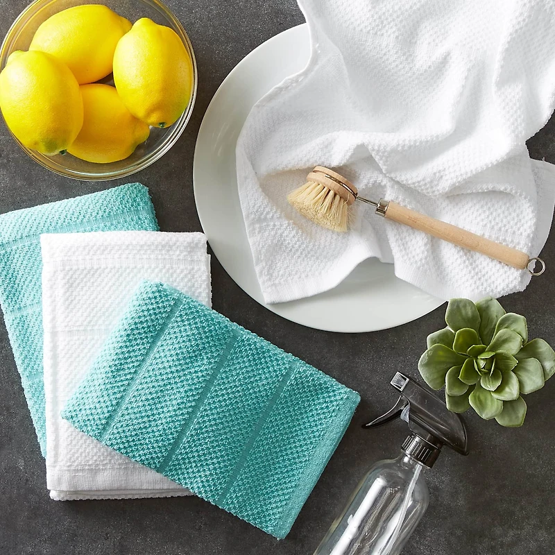 DII® Aqua & White Basic Chef Terry Dishtowel Set