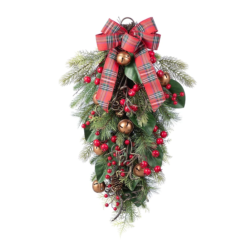 Glitzhome® 28"H Christmas Bell, Pinecone & Berry Bow Teardrop
