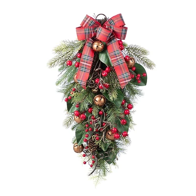 Glitzhome® 28"H Christmas Bell, Pinecone & Berry Bow Teardrop