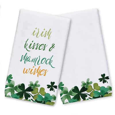 Irish Kisses Shamrock Wishes Tea Towel Set of 2