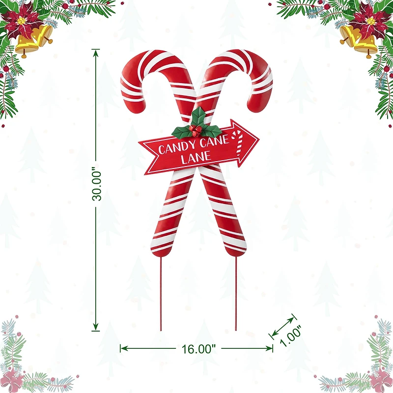 Glitzhome® 30" Metal Christmas Candy Cane Yard Stake