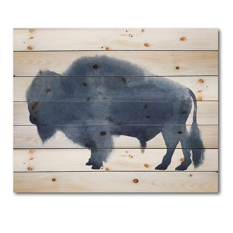 Designart - Navy Blue Bison Silhouette