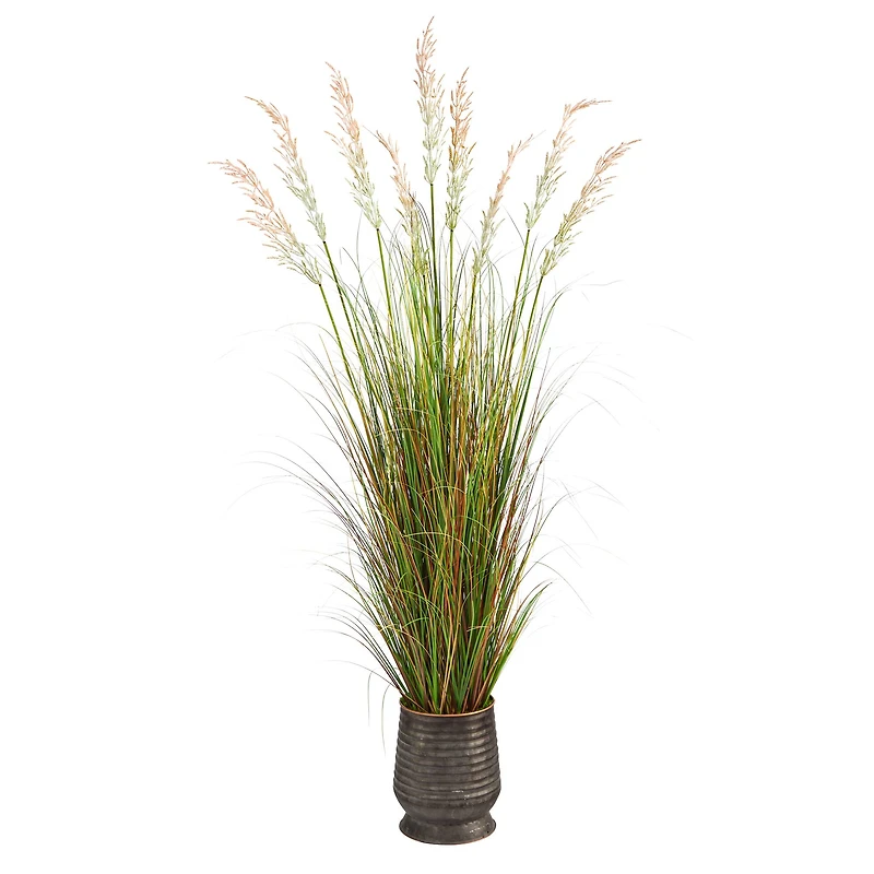 6ft. Grass Plant in Ribbed Metal Planter