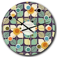 Designart Botanical Retro Design III Mid-Century Modern Wall Clock