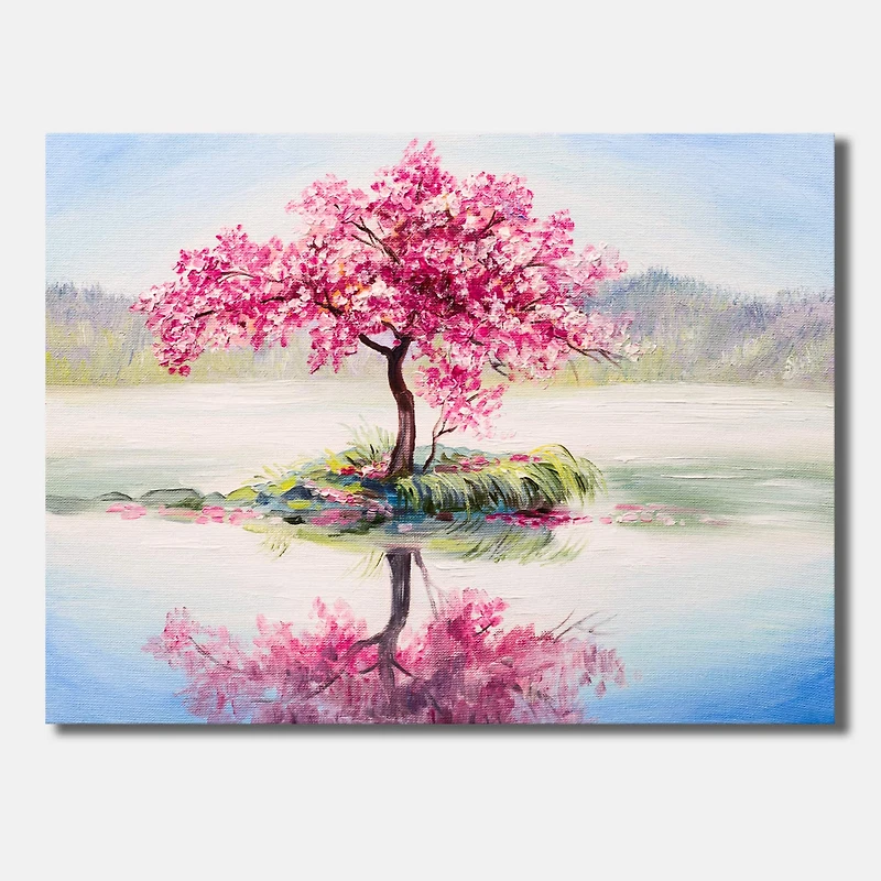 Designart - Japanese Cherry Blossom Tree On Little Idyllic IsLand