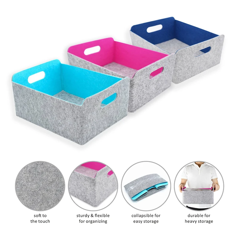 Welaxy Felt 3 Piece Collapsible Storage Bins