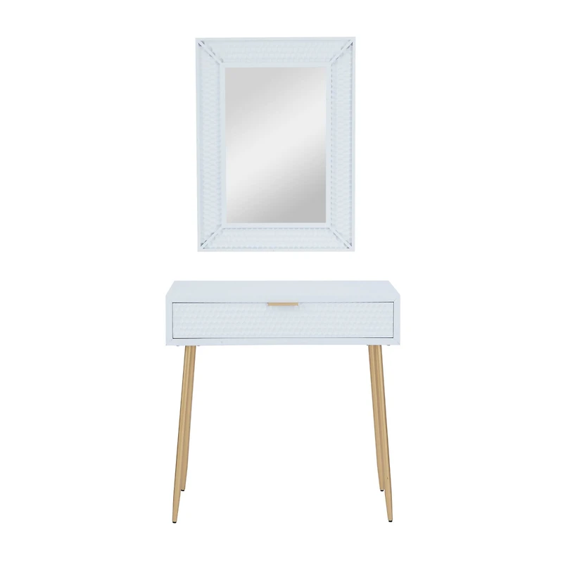 Set of 2" White Wood Contemporary Console Table with Mirror, 31" x 31" x 16"