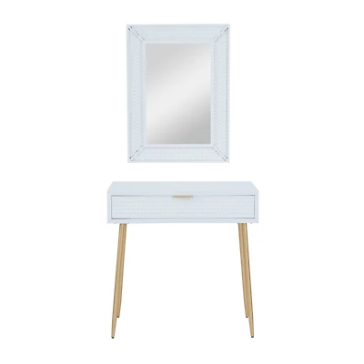 Set of 2" White Wood Contemporary Console Table with Mirror, 31" x 31" x 16"