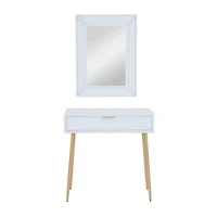 Set of 2" White Wood Contemporary Console Table with Mirror, 31" x 31" x 16"