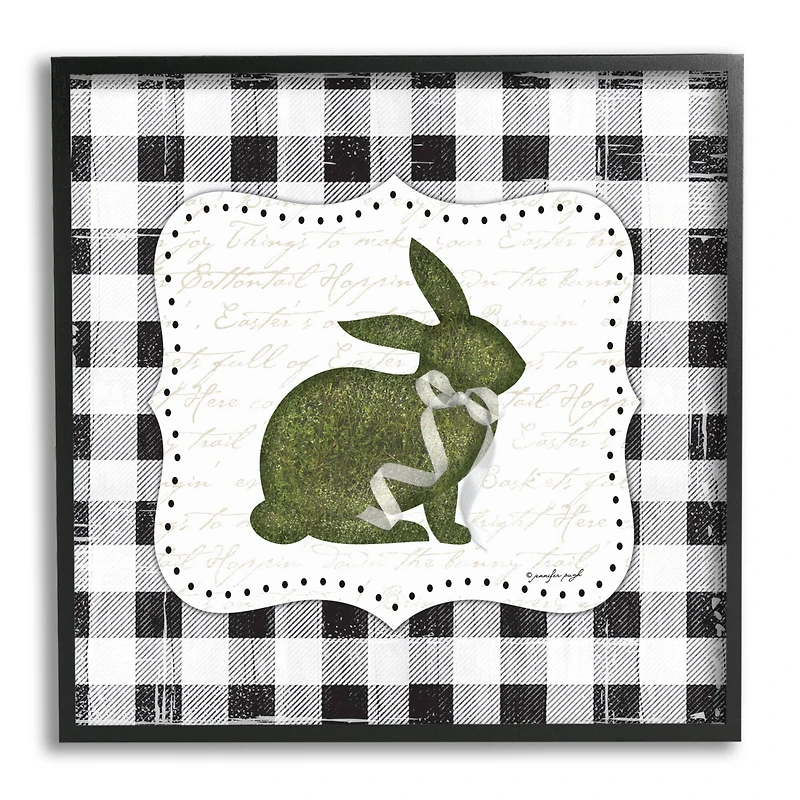 Stupell Industries Festive Easter Bunny Ribbon Spring Plaid Pattern Framed Giclee Art