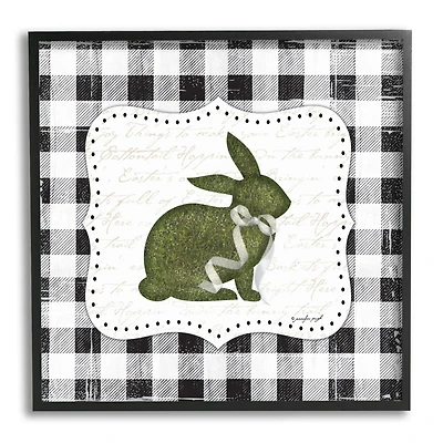 Stupell Industries Festive Easter Bunny Ribbon Spring Plaid Pattern Framed Giclee Art