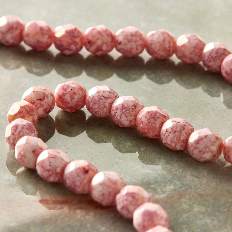Pink Czech Glass Faceted Round Beads, 6mm by Bead Landing™
