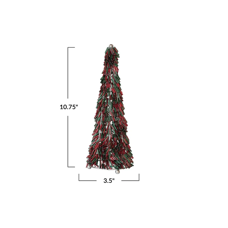 Hello Honey® 10.75" Red & Green Metal & Glass Beaded Christmas Tree