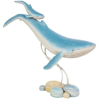 18.5" Blue Polystone Swimming Whale Parent & Child Sculpture Décor
