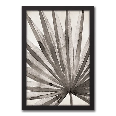 Beige Watercolor Palm Canvas Wall Art in Black Frame