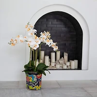 3ft. Artificial Large Orchid Arrangement in Handmade Mexican Talavera Ceramic Planter