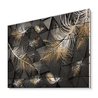 Designart - White and Gold Feathers On Triangular