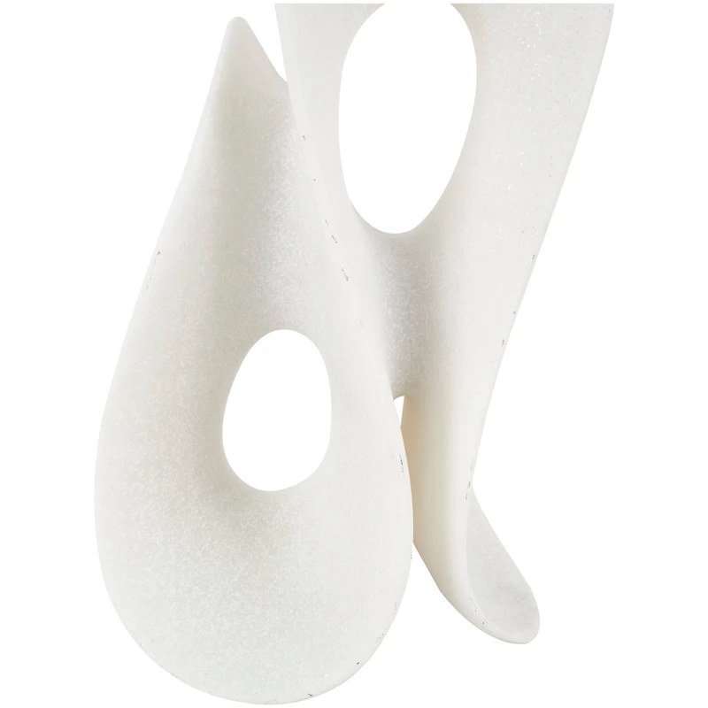 15.5" White Polystone Abstract Wavy Shaped Sculpture with Cutouts and Speckled Texturing