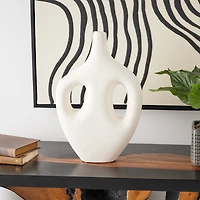 17" Beige Paper Mache Abstract Double Handle Vase