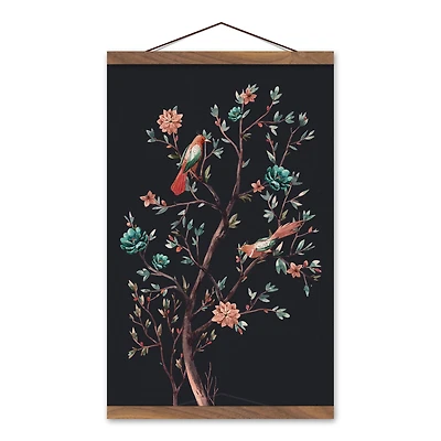 Watercolor Birds Teak Hanging Canvas Art