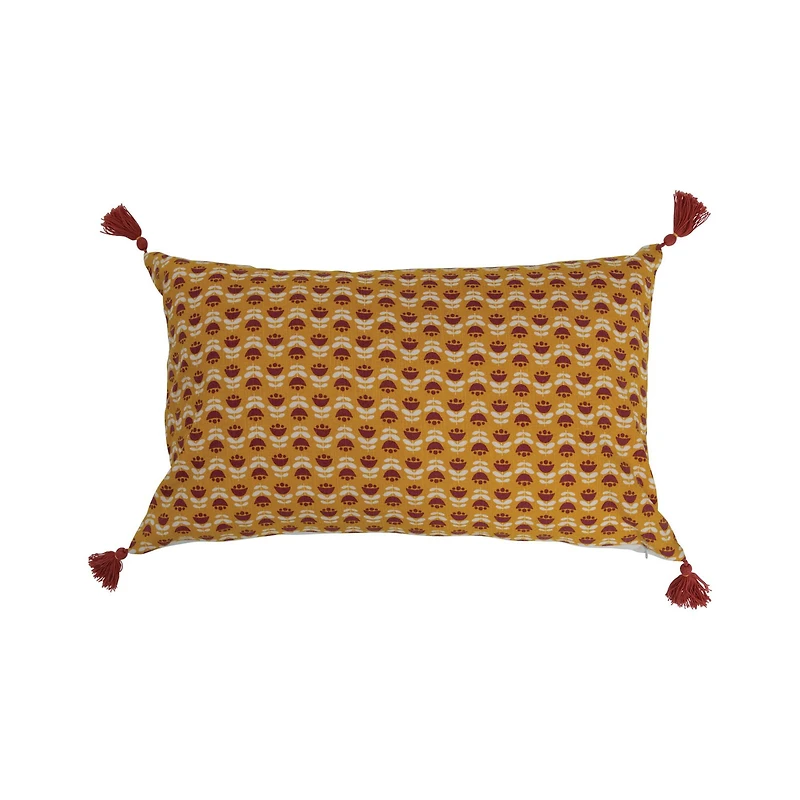 Hello Honey® Floral Pattern Cotton Slub Lumbar Pillow with Tassels